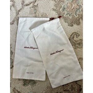 NWOT Salvatore Ferragamo 2 Dust Bags For Shoes White Cotton Logo Drawstring